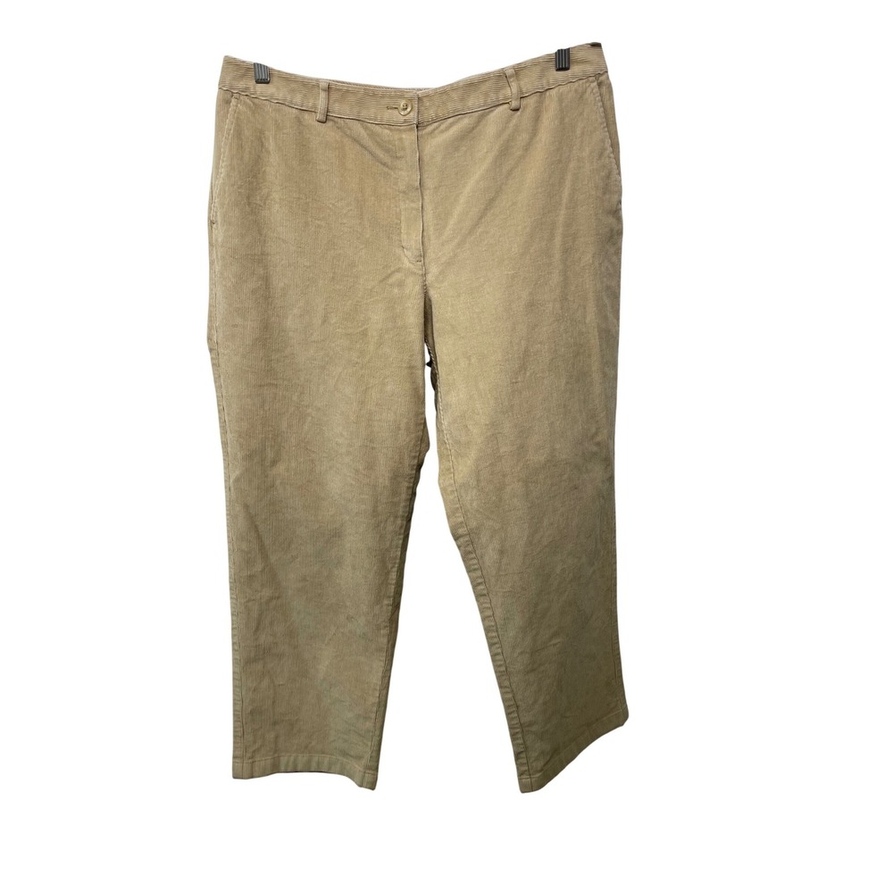 LL Bean Favorite Fit Corduroy Pants Womens 16 Reg Tan Beige Straight Leg Gorp